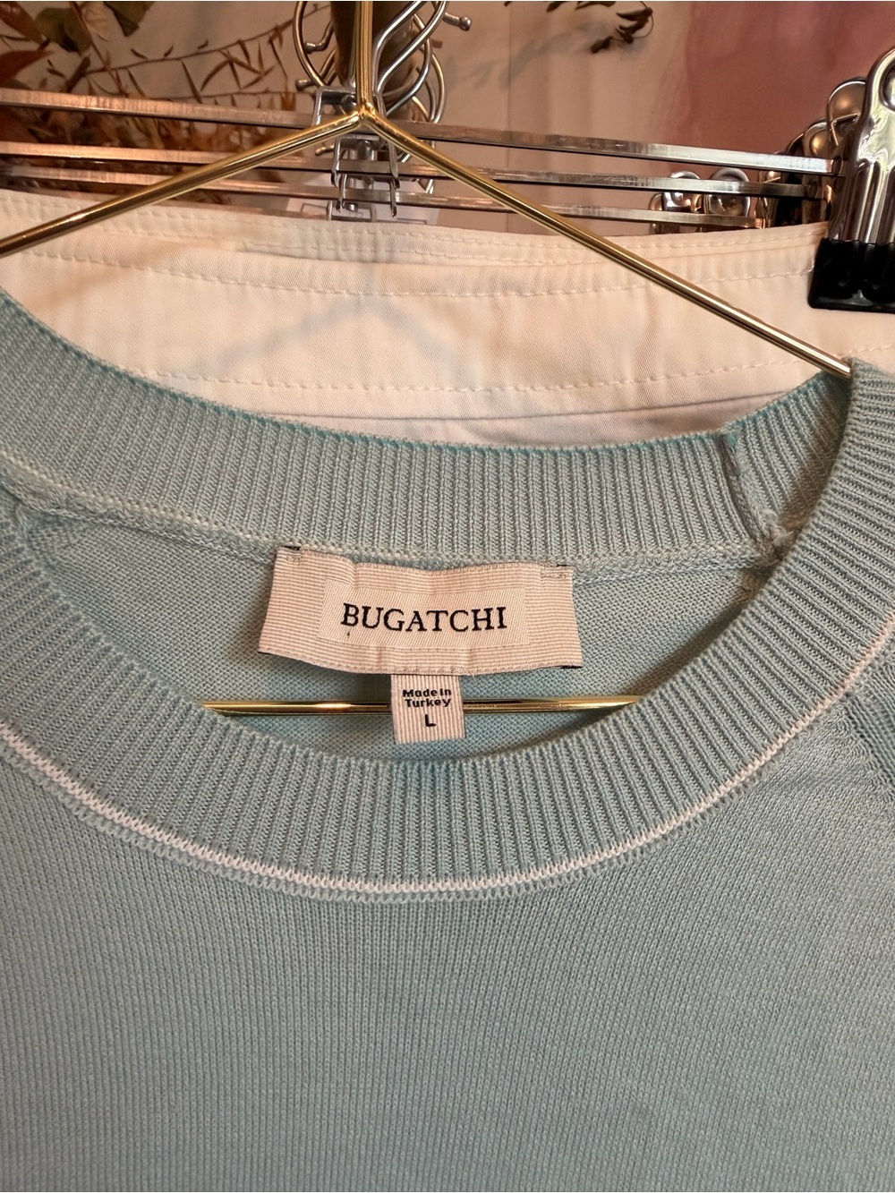 Bugatchi Light Seafoam Green Crewneck Sweater with White Stitching - Picture 2 of 3